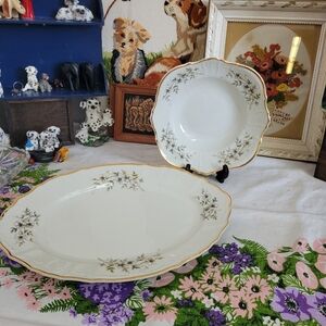 Vintage "Blossom" Serving Platter by Bernadotte Czechoslovakia Embossed Gold Rim